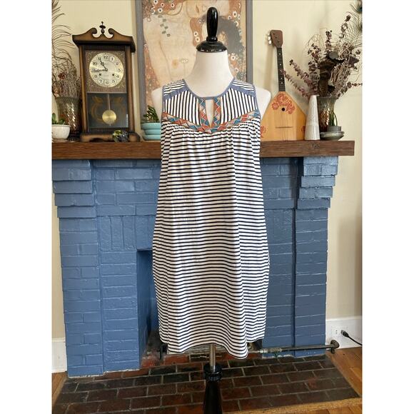 Anthropologie Striped Midi Dress - Navy and White - Picture 7 of 16